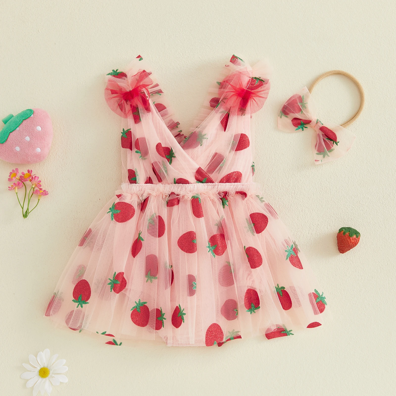 Conjunto recién nacido vestido sin mangas de fresas con purpurina - imagen 5