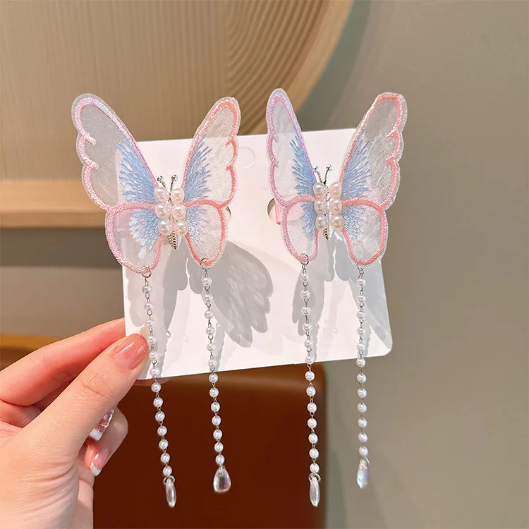 Horquilla de mariposa para el pelo infantil de tela antigua - imagen 3