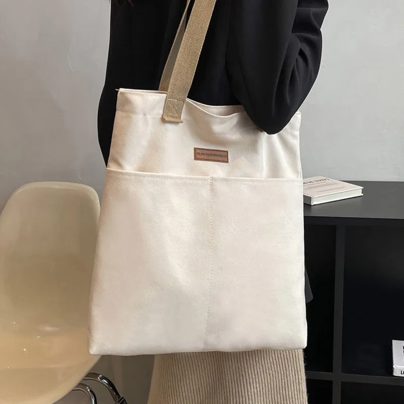 Bolso de lona de mano para mujer, sólido para libros y compras - imagen 5