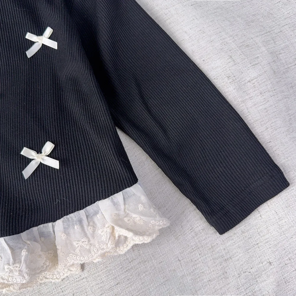 Conjunto de otoño para niña con lazo y encaje de manga larga - imagen 4