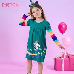 DXTON vestido unicornio de manga larga para niñas arcoíris