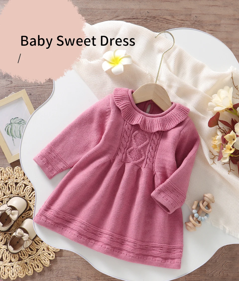 Vestido rosa de manga larga para bebé