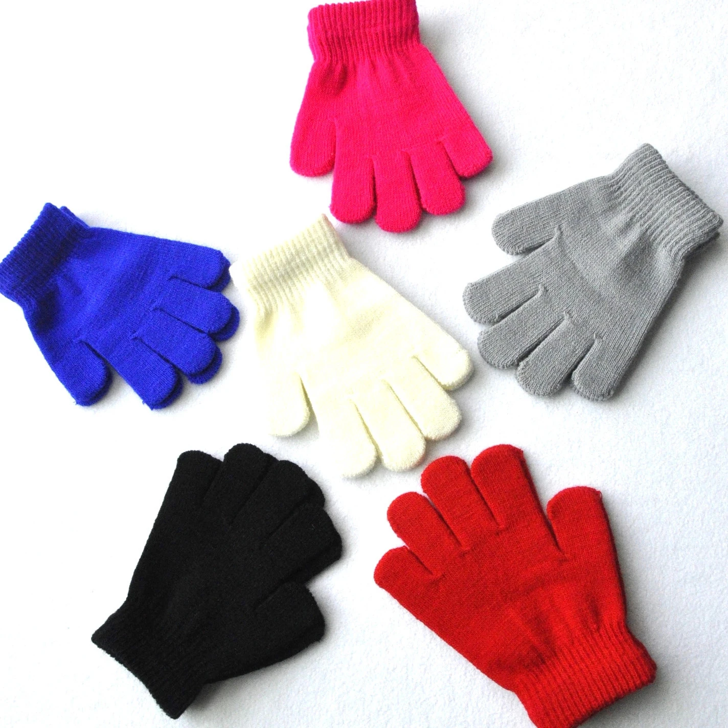 Guantes de punto para niños: peludos, color sólido, para otoño