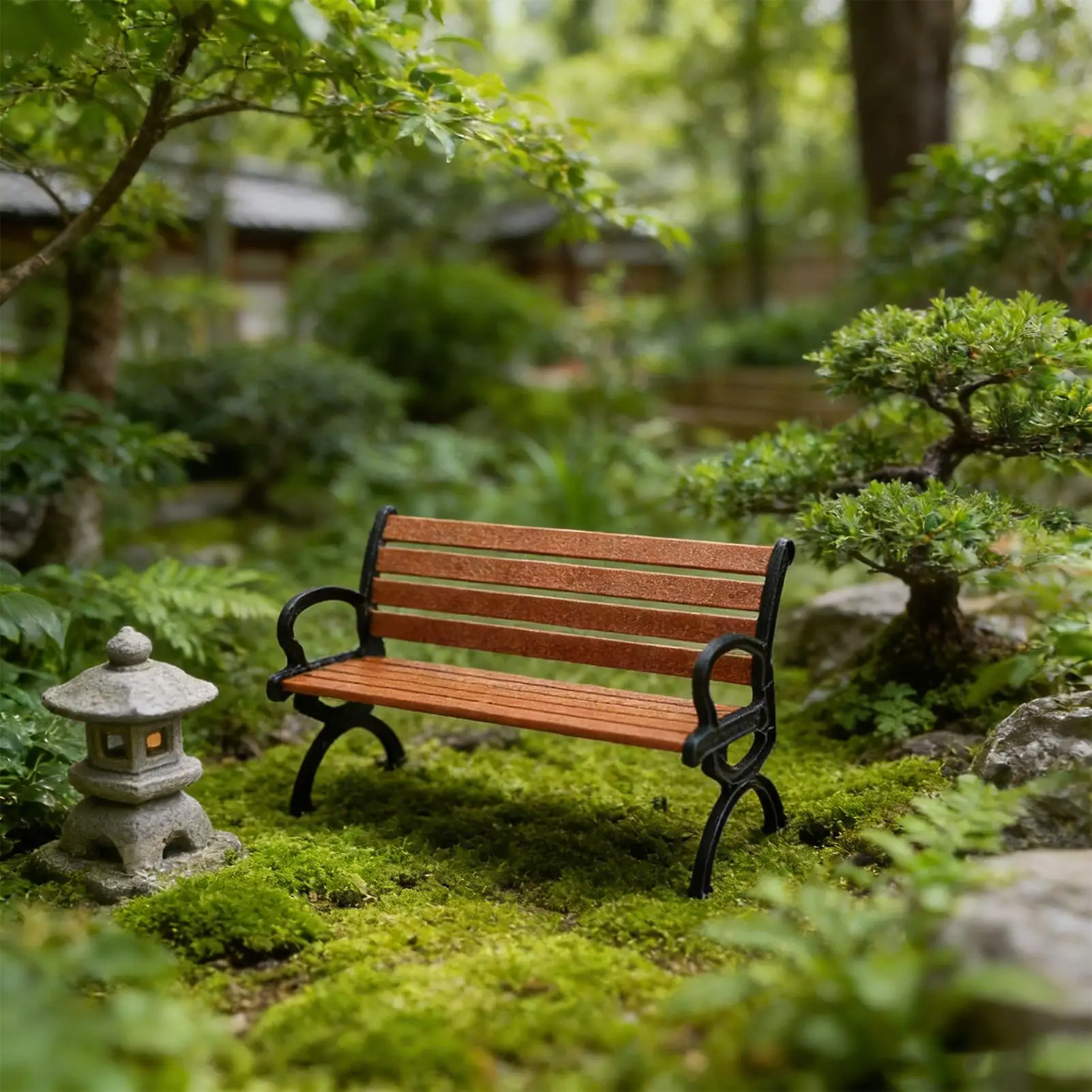 Banco de jardín miniatura para casa de muñecas