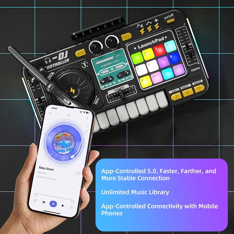 Consola DJ infantil con micrófono y luces, control por app - imagen 5