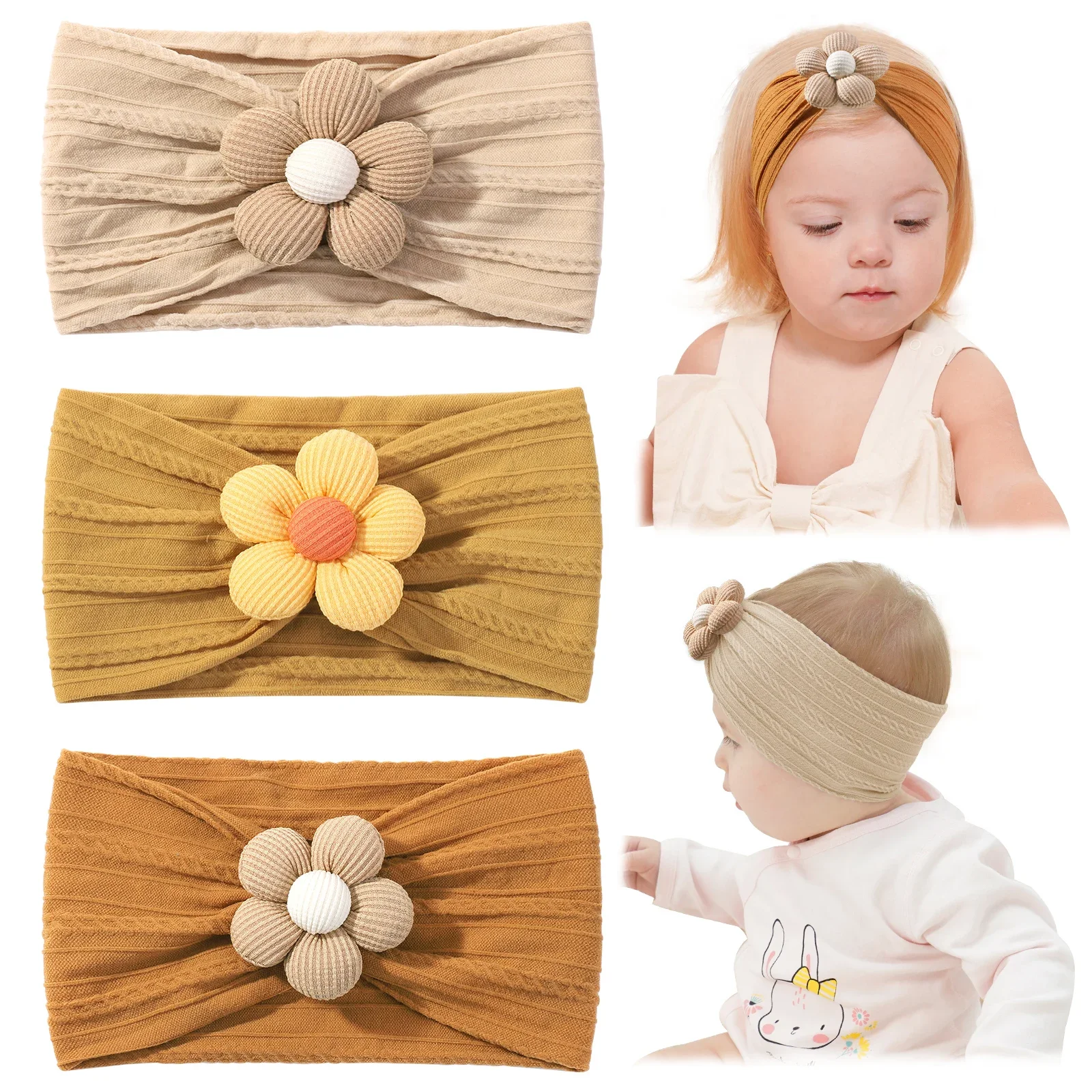 Astique turbante de nailon suave para bebé niña con diadema flores - imagen 5