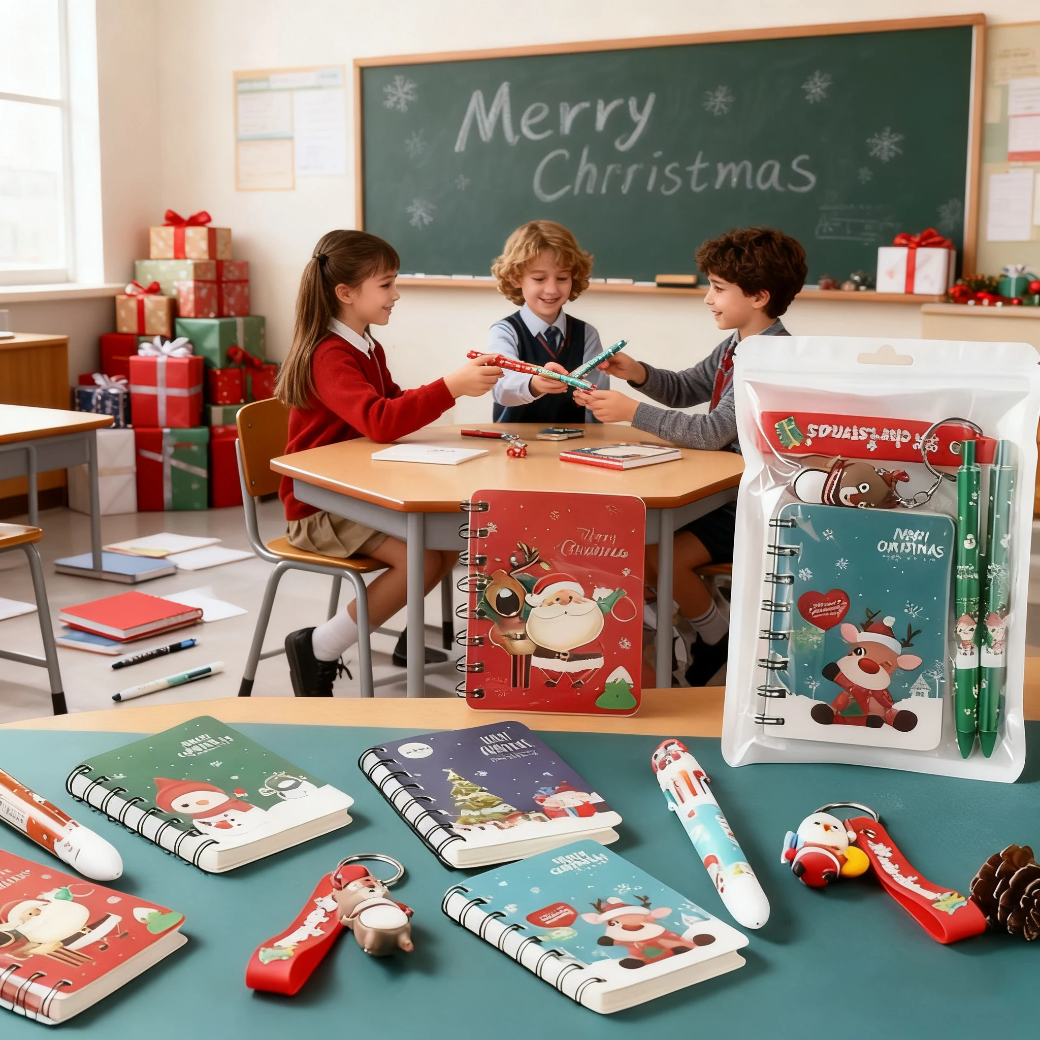 Set de papelería navideña cuaderno y bolígrafo para regalar - imagen 4