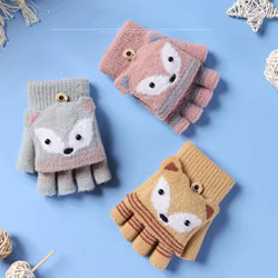 Guantes de punto sin dedos con estampado de zorro para niños
