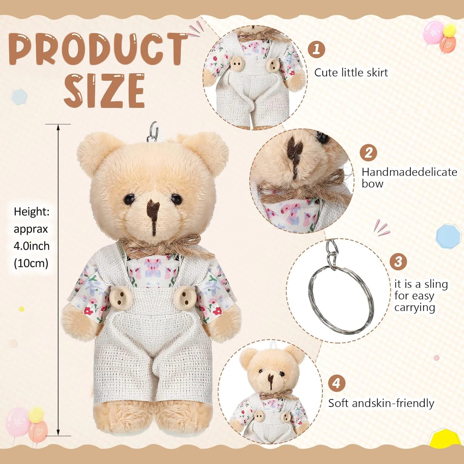 Mini peluche de oso con ropa de arpillera para decoración - imagen 5