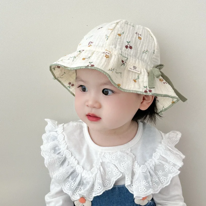 Gorro de muselina niña lazos princesa floral, ideal para el sol - imagen 2