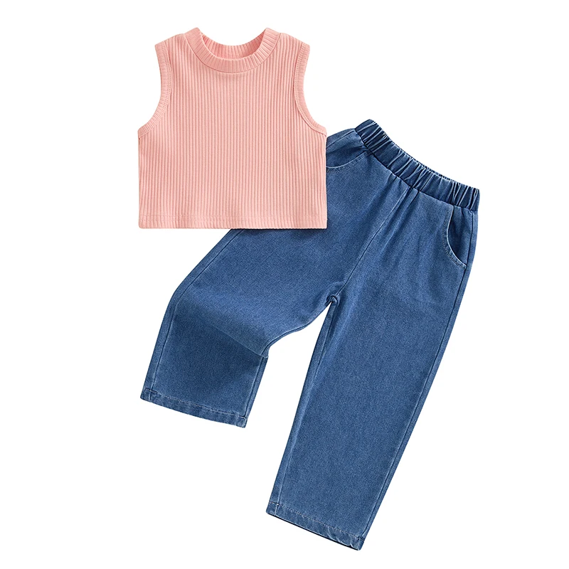 Conjunto de verano sin mangas y vaquero elástico para niño y niña - imagen 2
