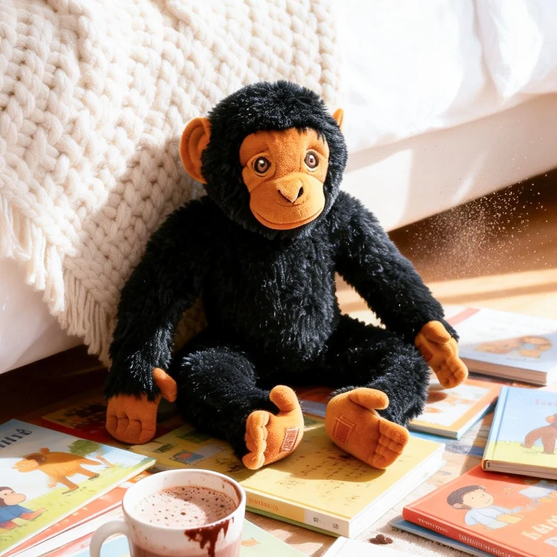 Peluche orangután negro grande con almohada para abrazos - imagen 2