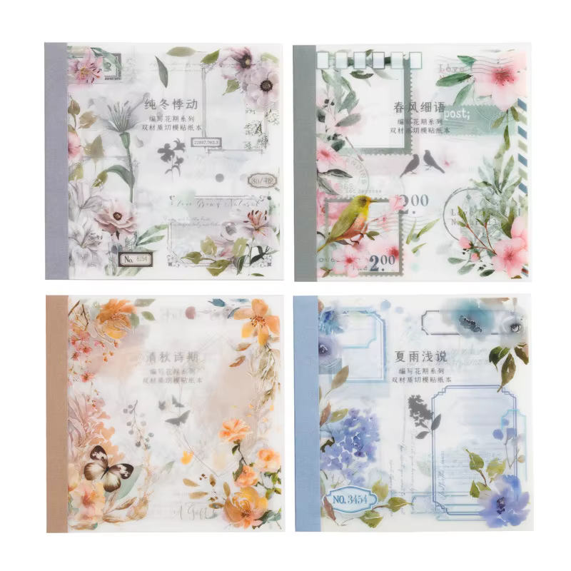 Libro de pegatinas florales con cuatro estaciones para manualidades