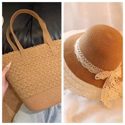 Bolso de paja con encaje y bandolera cruzada para playa