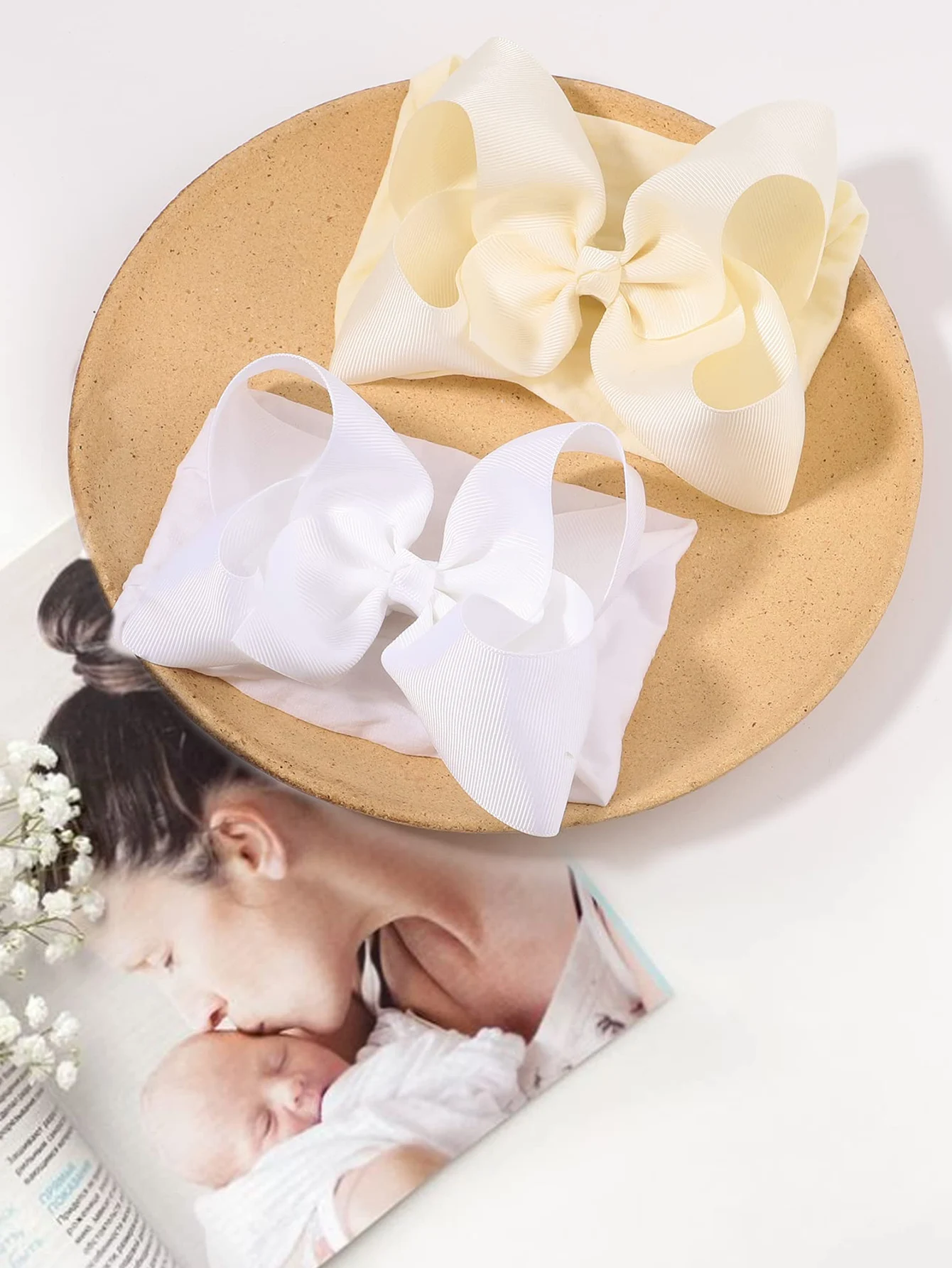 Diadema bebé niña con lazo grande de nailon para invierno - imagen 4
