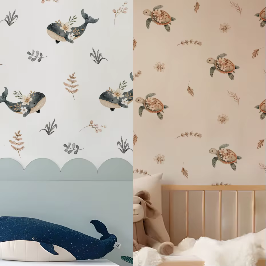 Pegatinas de pared infantiles con tortuga y flores para habitación - imagen 4