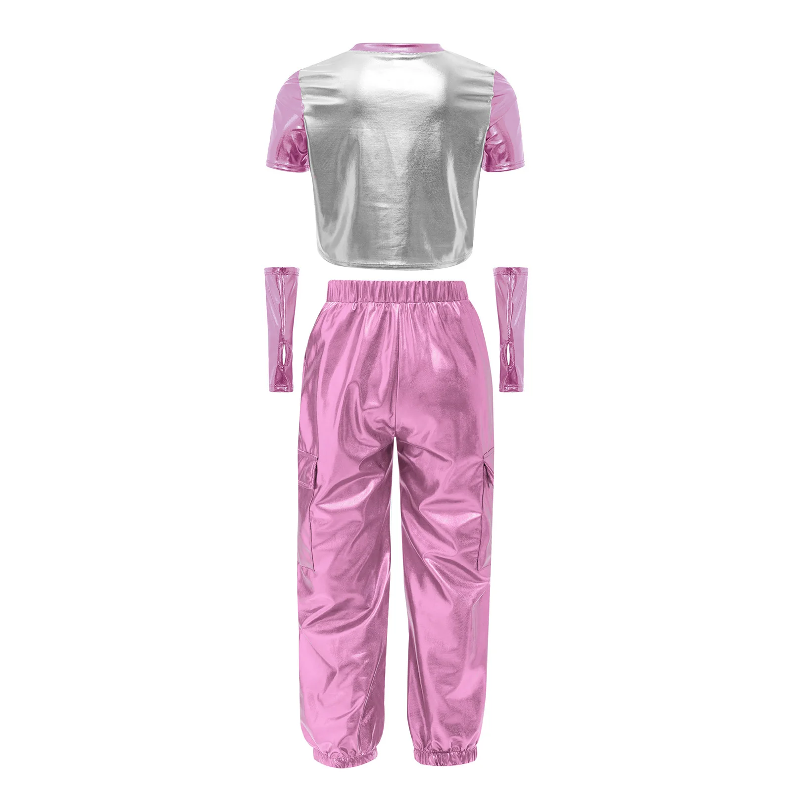 Traje de jazz hip hop para niñas con cargo y camiseta metálica - imagen 3