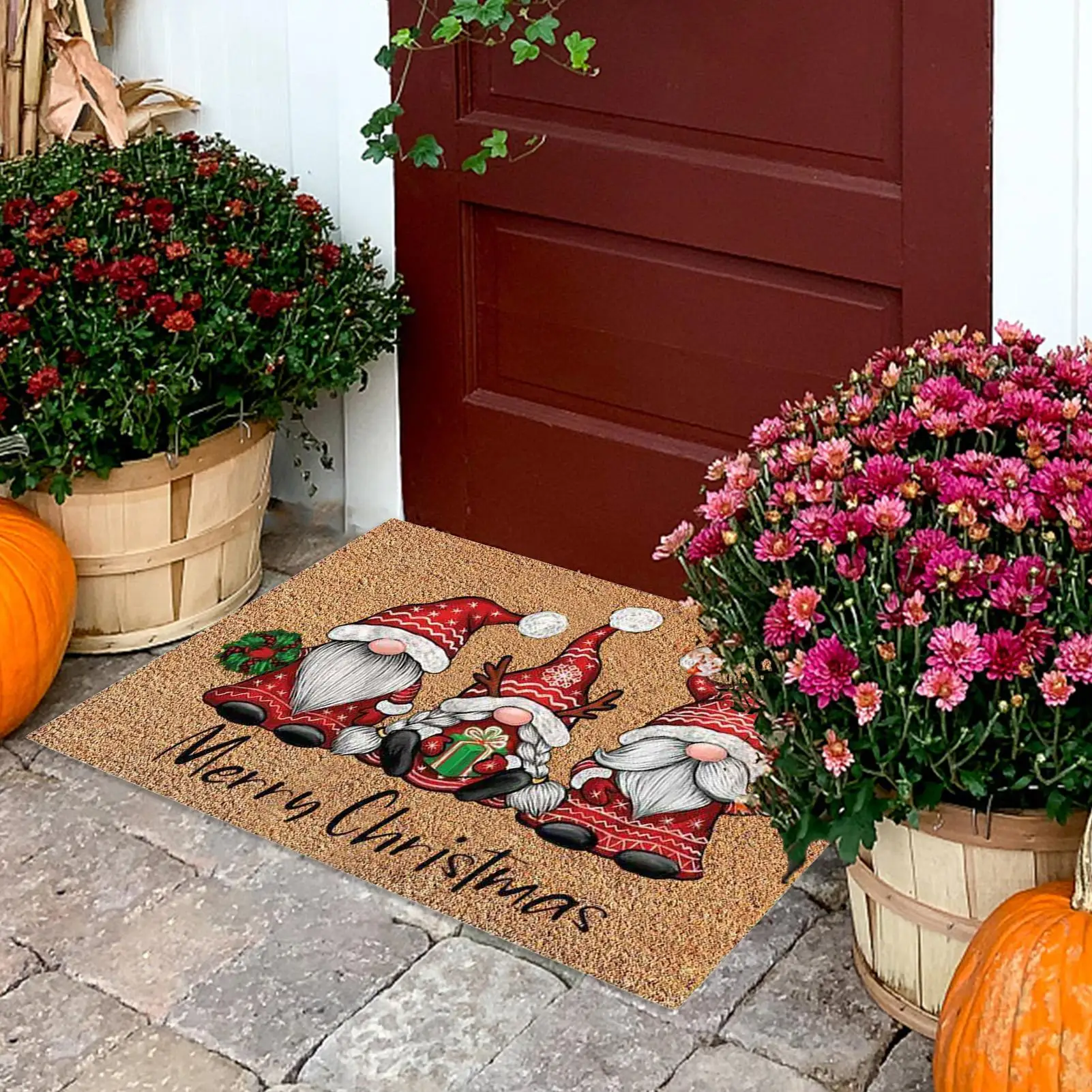 Alfombra de Navidad rústica con diseño de gnomo para entrada - imagen 3