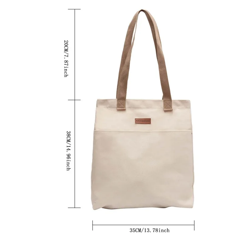 Bolso de lona de mano para mujer, sólido para libros y compras - imagen 2