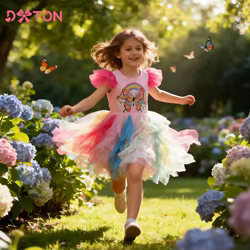 DXTON vestido princesa verano niña volantes sin mangas lujo fiesta