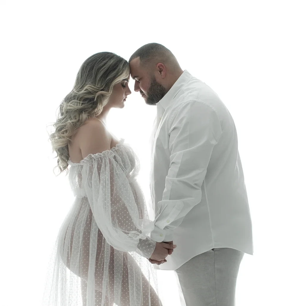 Vestido tul largo para sesión de maternidad, hombros descubiertos - imagen 3