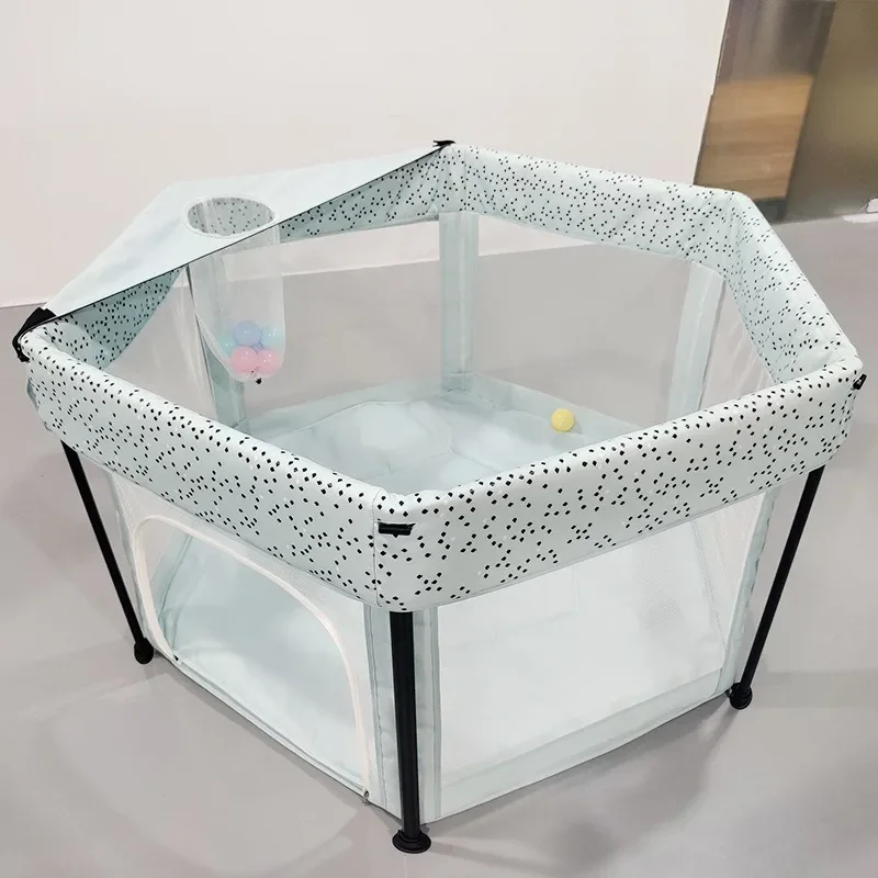 Cuna portátil de malla ligera con valla hexagonal y seguridad
