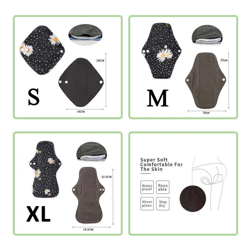 Toallas menstruales reutilizables de bambú lavables para noche y día - imagen 4
