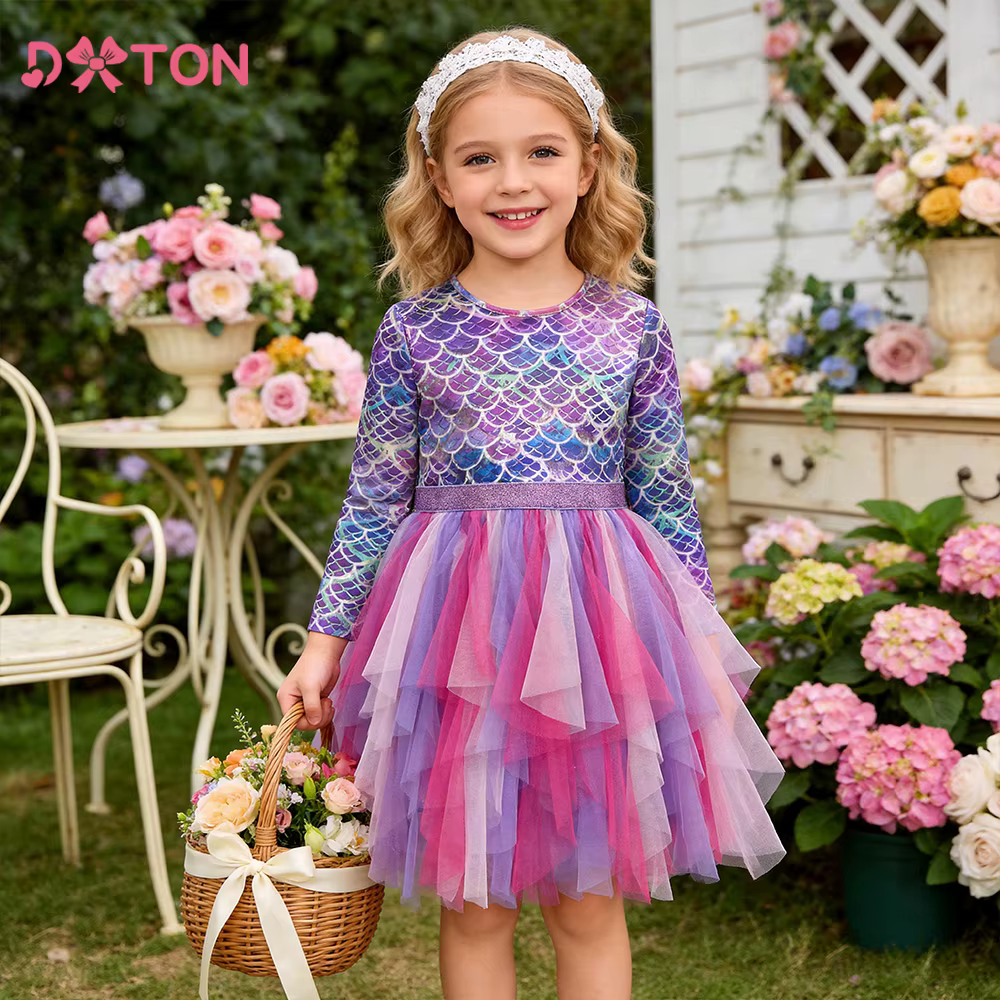 DXTON Vestido de sirena para niña con tela suave y brillos - imagen 4