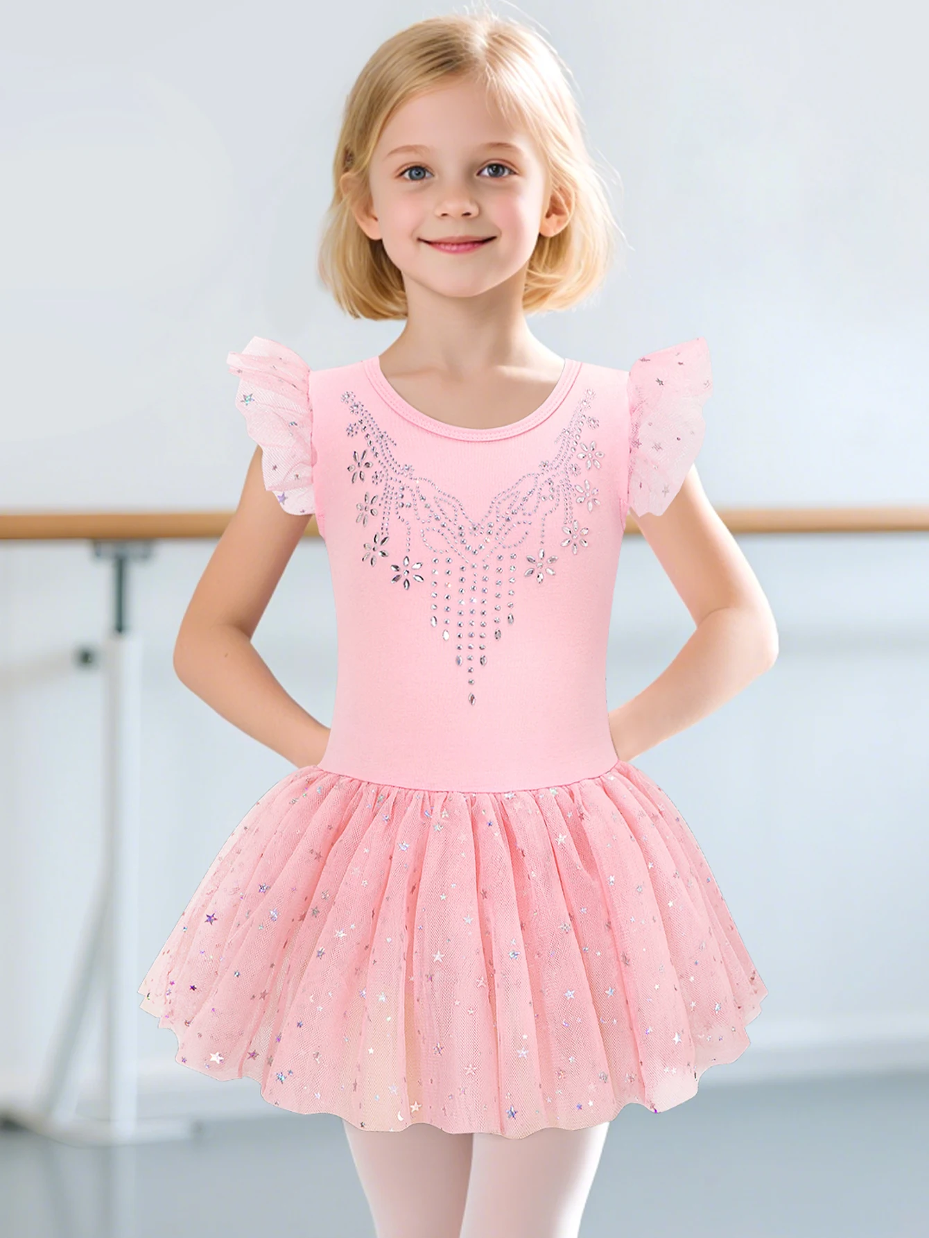 Vestido de ballet para niñas con volantes y tutú brillante danza - imagen 2