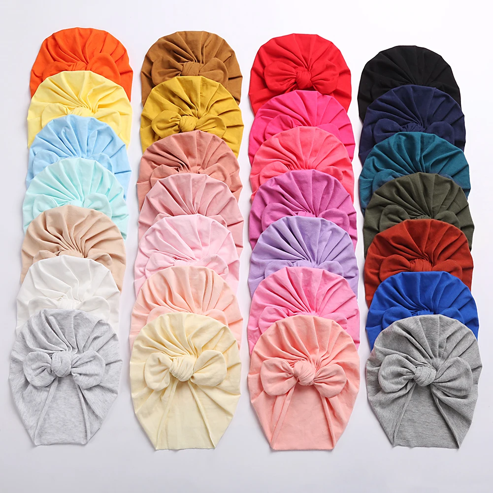 Turbante de algodon para bebe con lazo de oso - color caramelo - imagen 2