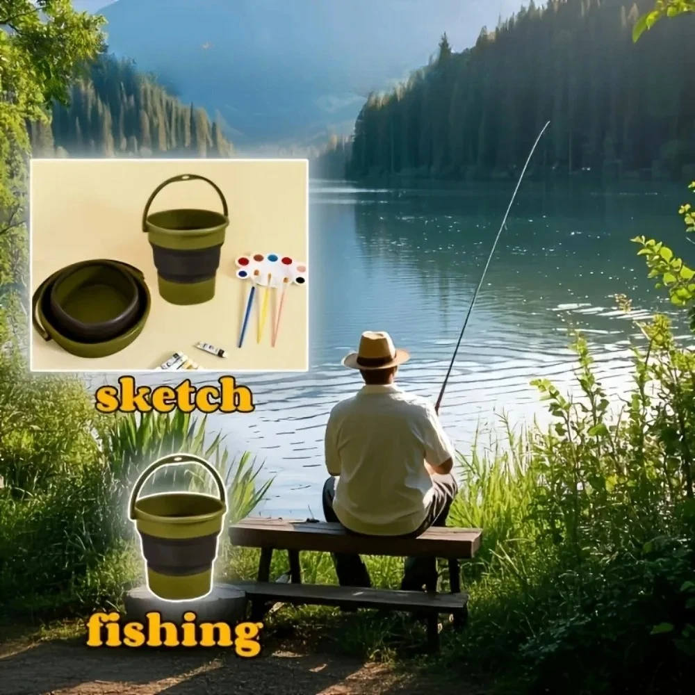 Cubo plegable con asa para playa, camping y pesca
