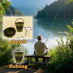 Cubo plegable con asa para playa, camping y pesca