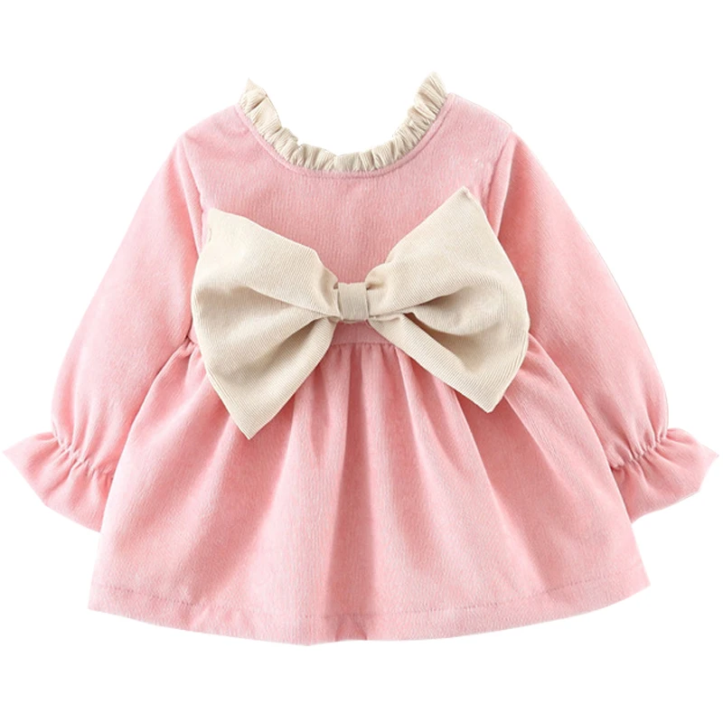 Vestido de lana de manga larga con lazo para niña de otoño - imagen 5