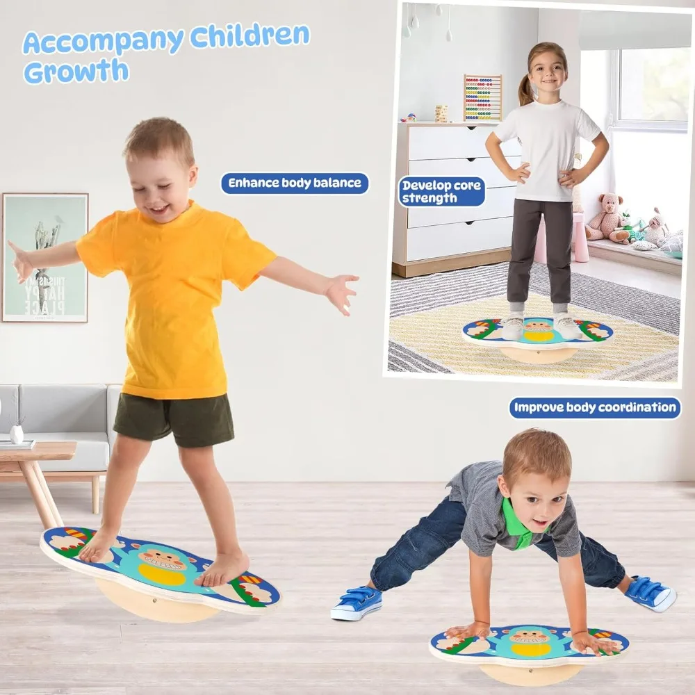 Tabla de equilibrio Wobble Montessori de madera con dibujos animados - imagen 2
