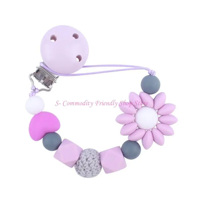 Chupete de silicona con clip para dentición y anillas florales - imagen 2