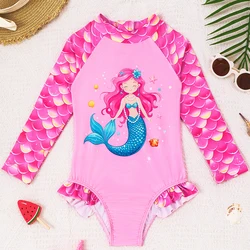 Bañador una pieza de niña con manga larga estilo sirena hawaiana