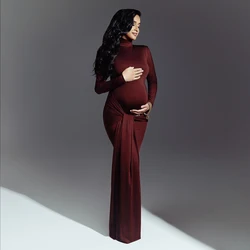 Vestido premamá de cuello alto manga larga para fotos patchwork