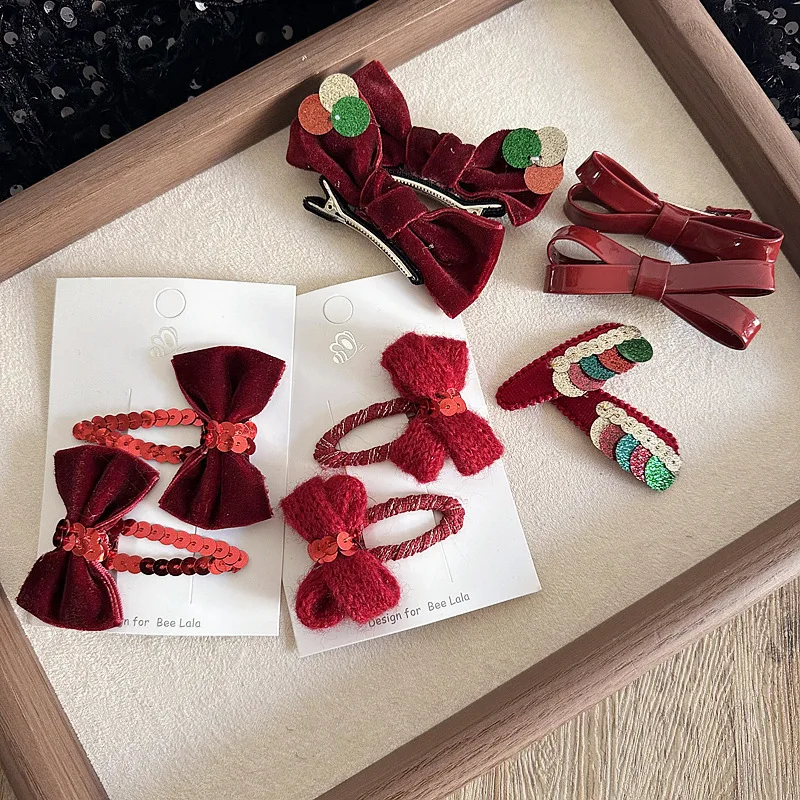 Pinzas para el pelo de bebé rojas - navideñas con lazo elegante - imagen 5