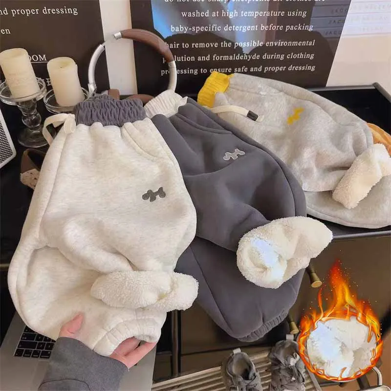 Pantalones lana de cordero para niños invierno con puños - imagen 2