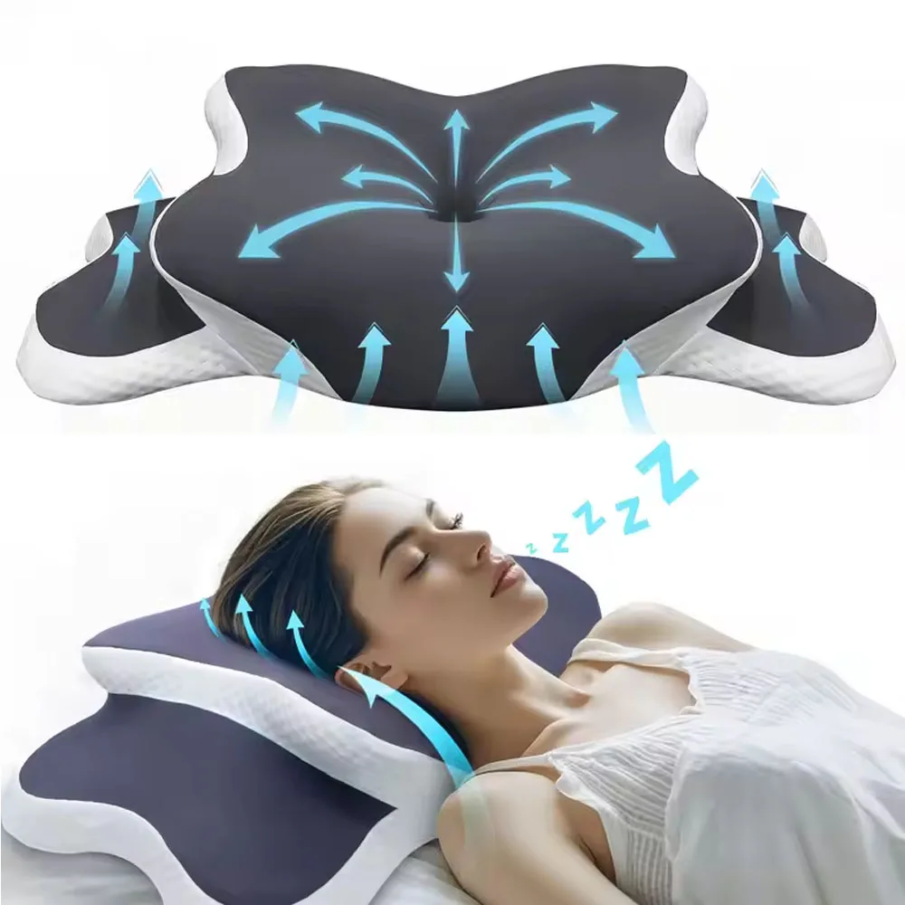 Almohada cervical ergonómica viscoelástica con funda de seda hielo - imagen 2