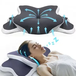 Almohada cervical ergonómica viscoelástica con funda de seda hielo