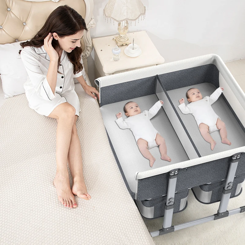 Moisés gemelos transpirable con ruedas – Cuna sidecar para dos