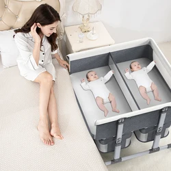 Moisés gemelos transpirable con ruedas – Cuna sidecar para dos