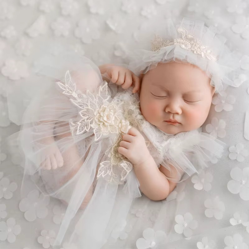 Vestido tul bebé con falda encaje – Fotografía recién nacido - imagen 2