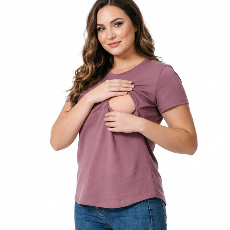 Camiseta de lactancia de algodón puro con cremallera lateral horizontal - imagen 5