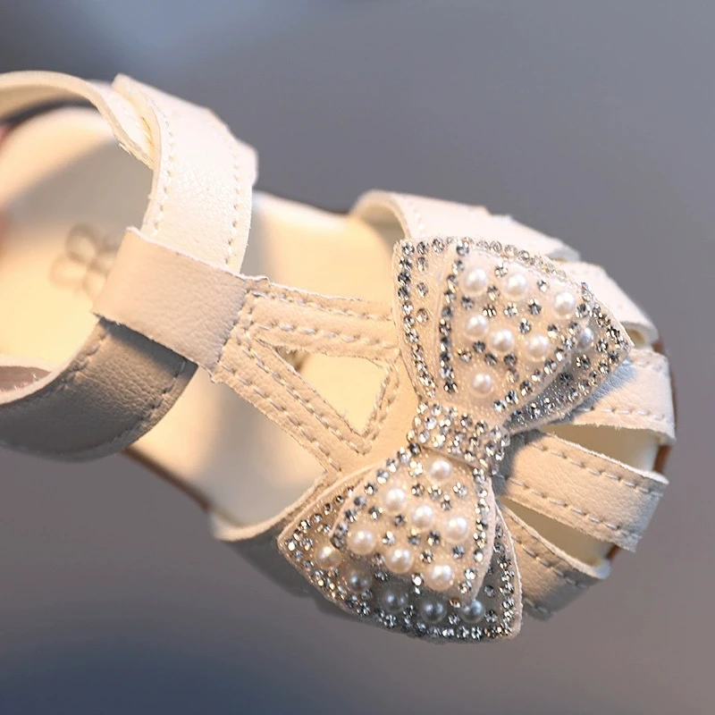 Sandalias de bebé niña con lazo y perlas - suela suave - imagen 3