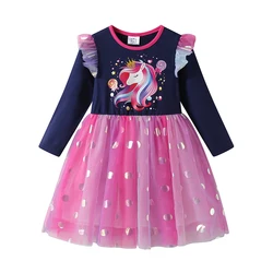 DXTON Vestido de unicornio otoño con tutú princesa de lunares