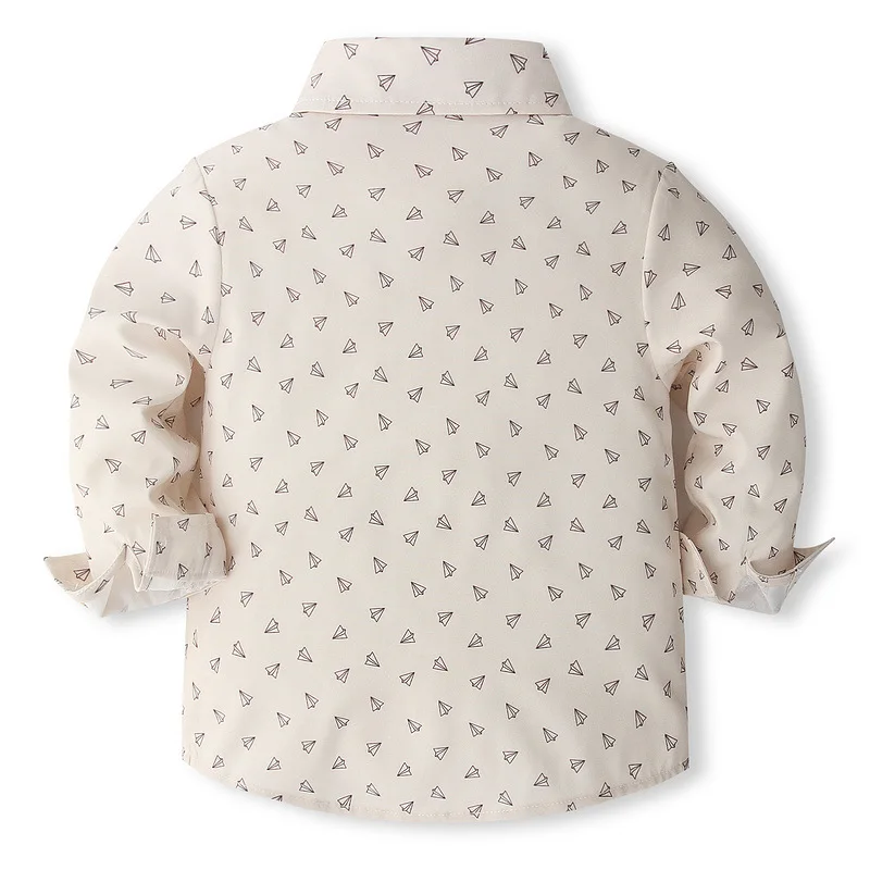 Conjunto niño algodón estampado entretiempo con tirantes y corbata
