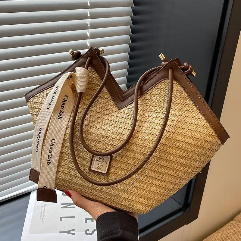 Bolso de paja a hombro tejido a mano estilo retro para verano - imagen 3