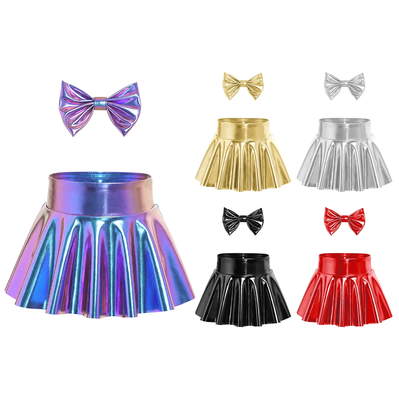 Minifalda brillante de PU con diadema y lazo para niña - imagen 2